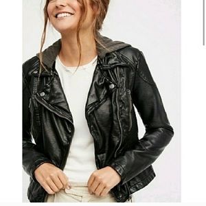 Free People Hooded Faux Leather Moto Jacket